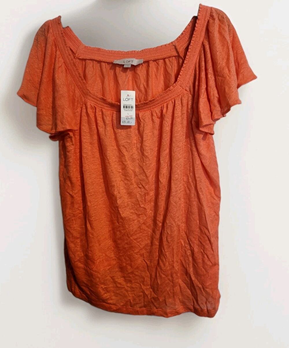 NWT Loft Linen Short Sleeve Top Sz L- Resort Ready Chic Coastal Travel Vacation
